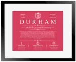 Durham family name origin and history in Red with Black Matte Frame