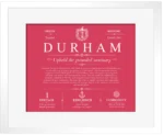 Durham family name origin and history in Red with White Matte Frame