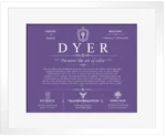Dyer surname heritage and history in Purple with White Matte Frame Dyer surname heritage and history in Purple with White Matte Frame