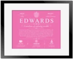 Edwards personalized last name meaning in Pink with Black Matte Frame