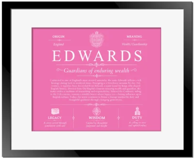 Edwards personalized last name meaning in Pink with Black Matte Frame