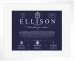Ellison surname meaning origin and heritage in Navy Blue with White Matte Frame Ellison surname meaning origin and heritage in Navy Blue with White Matte Frame