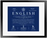 English family name origin and history in Deep Blue with Black Matte Frame
