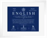 English family name origin and history in Deep Blue with White Matte Frame