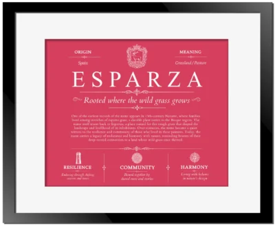 Esparza surname meaning and origin in Red with Black Matte Frame