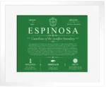 Espinosa surname origin and history in Dark Green with White Matte Frame