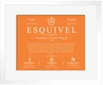 Esquivel personalized family surname in Orange with White Matte Frame