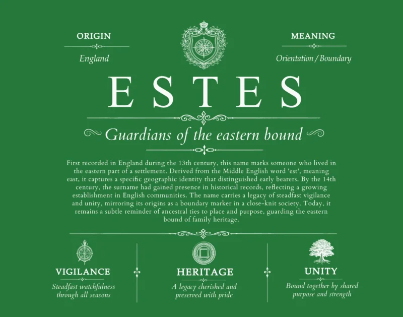 Estes surname meaning origin and heritage in Dark Green
