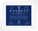 Everett surname meaning and origin in Deep Blue with White Matte Frame