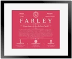 Farley family name history in Red with Black Matte Frame