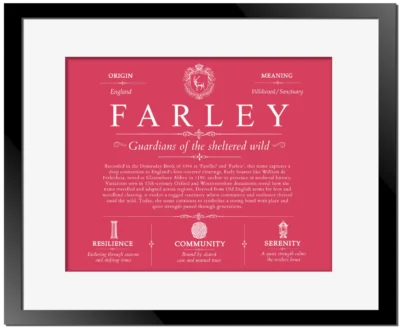 Farley family name history in Red with Black Matte Frame