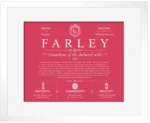 Farley family name history in Red with White Matte Frame Farley family name history in Red with White Matte Frame