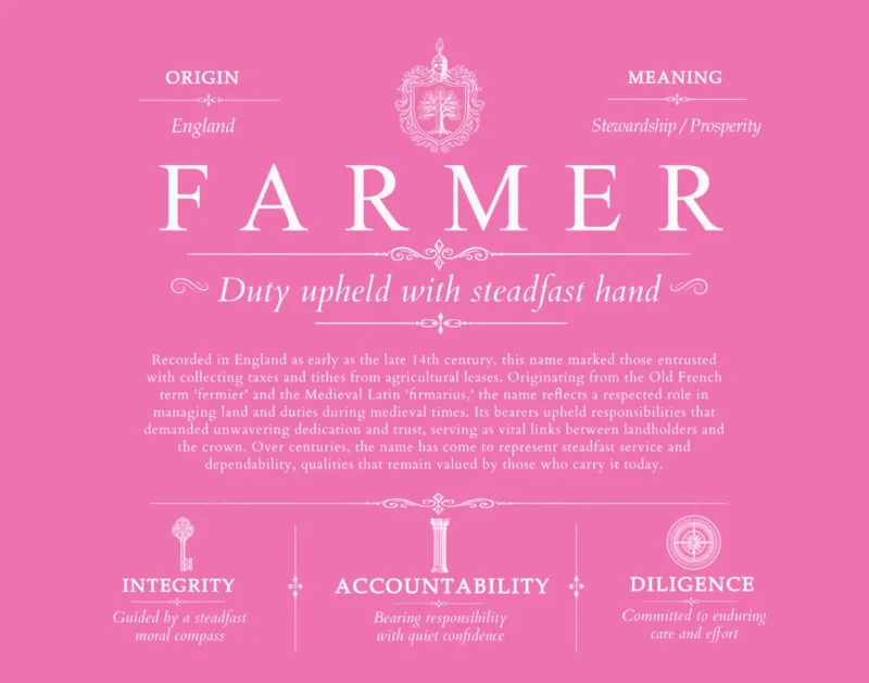 Farmer family name meaning and origin in Pink
