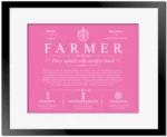 Farmer family name meaning and origin in Pink with Black Matte Frame