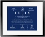 Felix family name origin and history in Deep Blue with Black Matte Frame