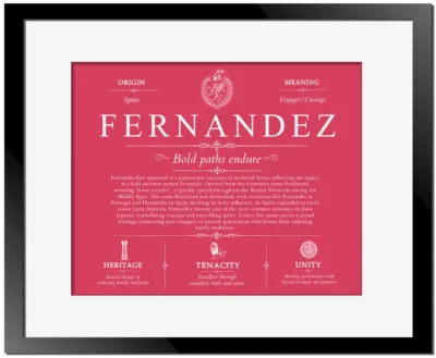 Fernandez surname origin and history in Red with Black Matte Frame