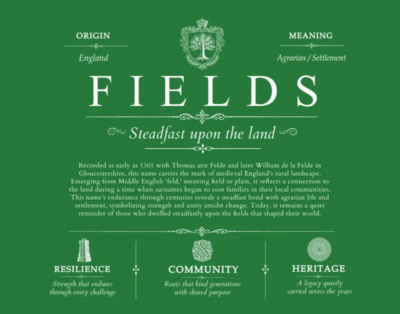 Fields surname meaning origin and heritage in Dark Green