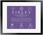 Finley surname meaning and heritage in Purple with Black Matte Frame