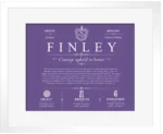 Finley surname meaning and heritage in Purple with White Matte Frame