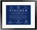 Fischer surname history and heritage in Deep Blue with Black Matte Frame
