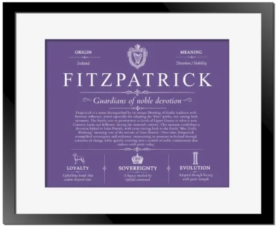 Fitzpatrick last name history and origin in Purple with Black Matte Frame