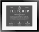 Fletcher personalized family surname in Gray with Black Matte Frame