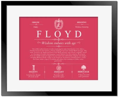 Floyd surname history and heritage in Red with Black Matte Frame