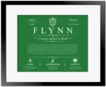 Flynn personalized family surname in Dark Green with Black Matte Frame