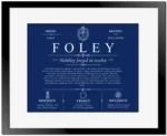 Foley personalized surname meaning in Deep Blue with Black Matte Frame