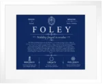 Foley personalized surname meaning in Deep Blue with White Matte Frame