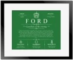 Ford surname history and family heritage in Dark Green with Black Matte Frame