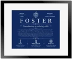 Foster surname origin and family heritage in Deep Blue with Black Matte Frame