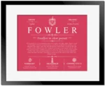 Fowler personalized last name meaning in Red with Black Matte Frame