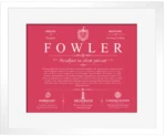Fowler personalized last name meaning in Red with White Matte Frame