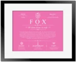 Fox surname history and family heritage in Pink with Black Matte Frame