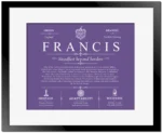Francis family name origin and history in Purple with Black Matte Frame