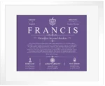 Francis family name origin and history in Purple with White Matte Frame