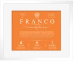 Franco surname meaning origin and heritage in Orange with White Matte Frame