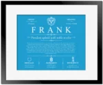 Frank last name history and origin in Blue with Black Matte Frame