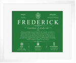 Frederick personalized last name meaning in Dark Green with White Matte Frame