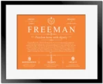 Freeman last name origin and heritage in Orange with Black Matte Frame