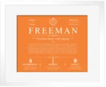 Freeman last name origin and heritage in Orange with White Matte Frame