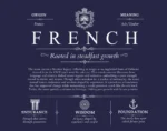 French surname meaning and origin in Navy Blue
