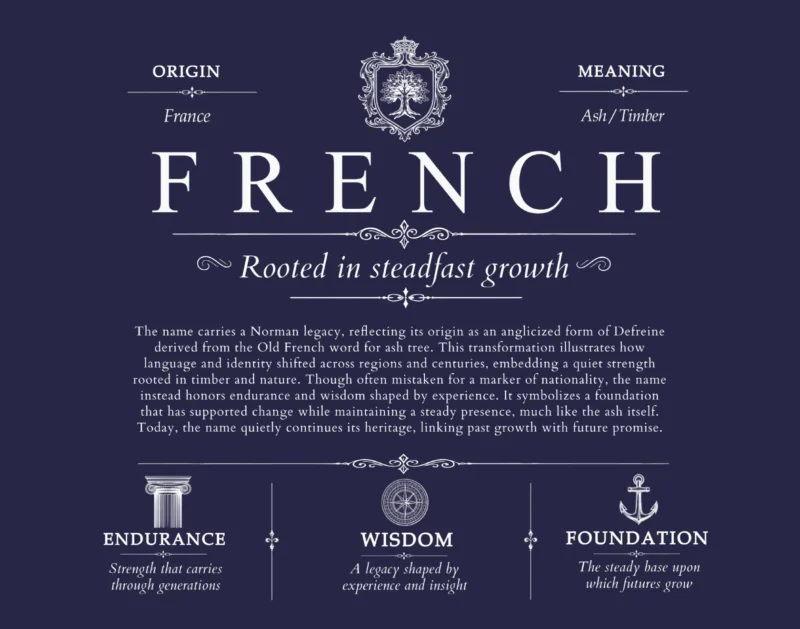 French surname meaning and origin in Navy Blue