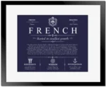 French surname meaning and origin in Navy Blue with Black Matte Frame