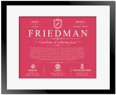Friedman personalized surname meaning in Red with Black Matte Frame