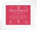 Friedman personalized surname meaning in Red with White Matte Frame