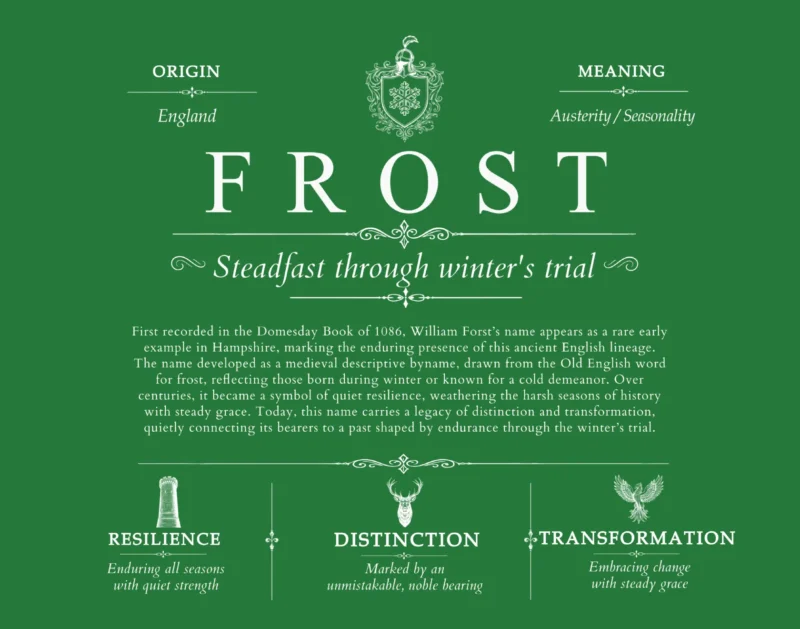 Frost surname meaning and origin in Dark Green