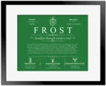 Frost surname meaning and origin in Dark Green with Black Matte Frame