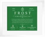 Frost surname meaning and origin in Dark Green with White Matte Frame